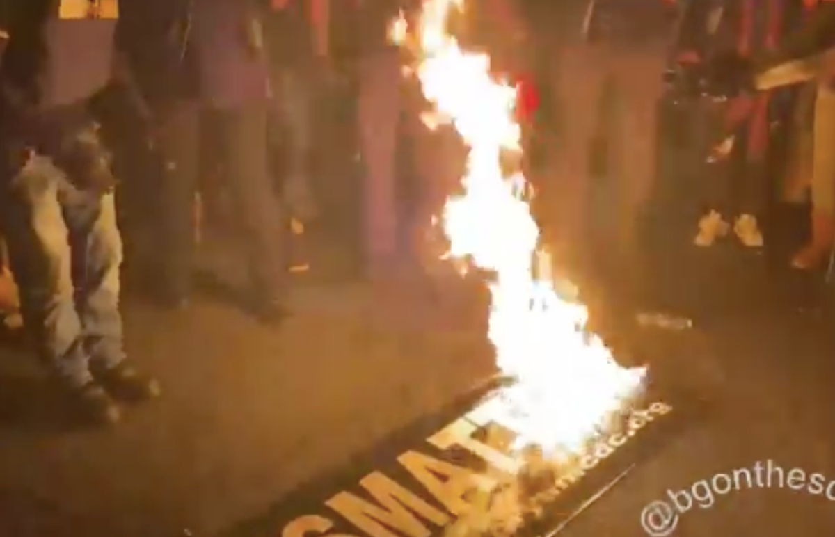 ‘F*** Antifa!’: Far-right Proud Boys burn BLM banner while making white supremacy signs at DC rally