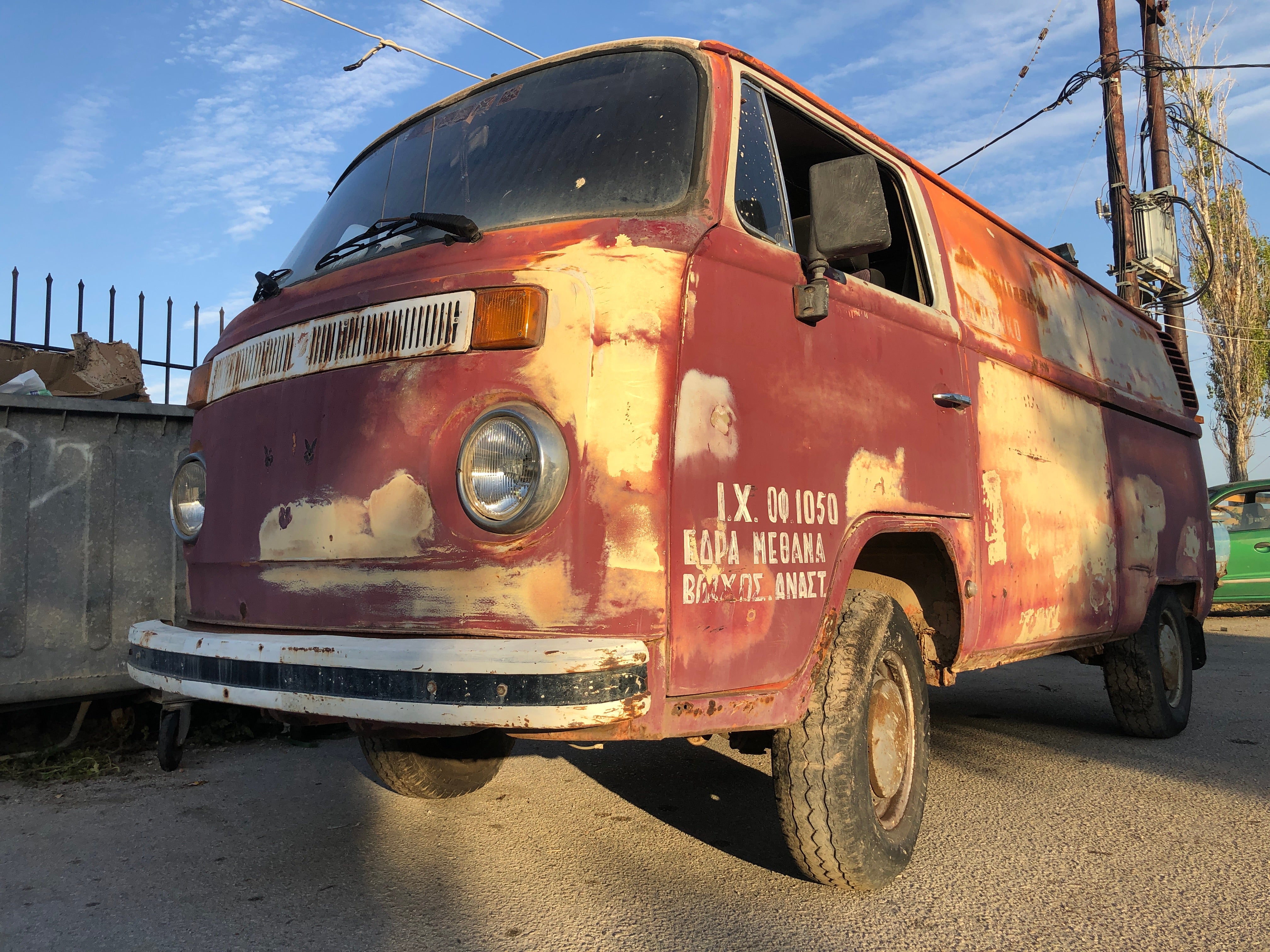 Free expression: an ancient VW van along the road to Poros