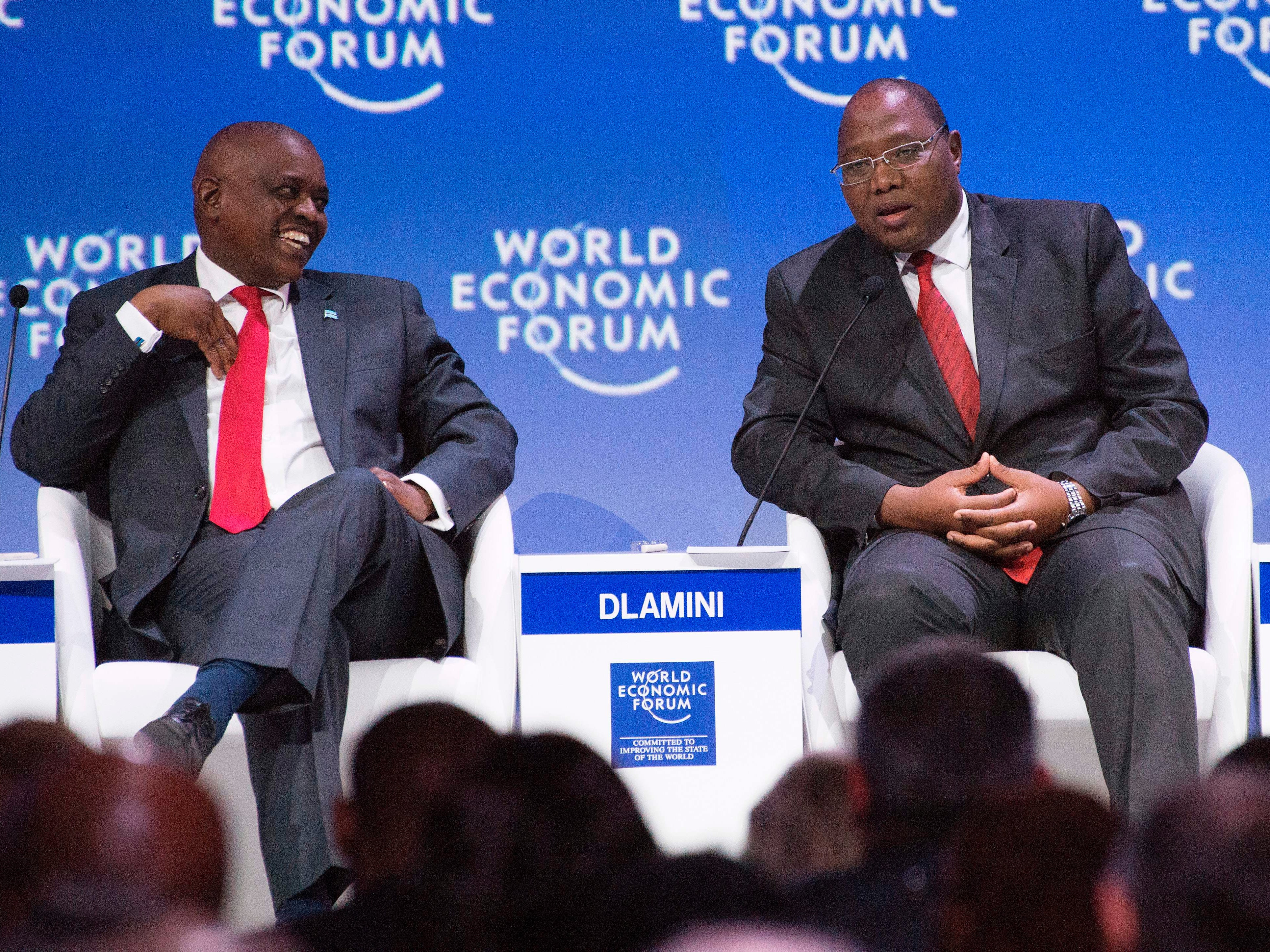 <p>File image: Mandulo Ambrose Dlamini, Prime Minister of Eswatini (right) speaks to Mokgweetsi Eric Keabetswe Masisi (Left), President of Botswana, at a plenary session of African Leaders at the World Economic Forum (WEF) Africa in 2019</p>