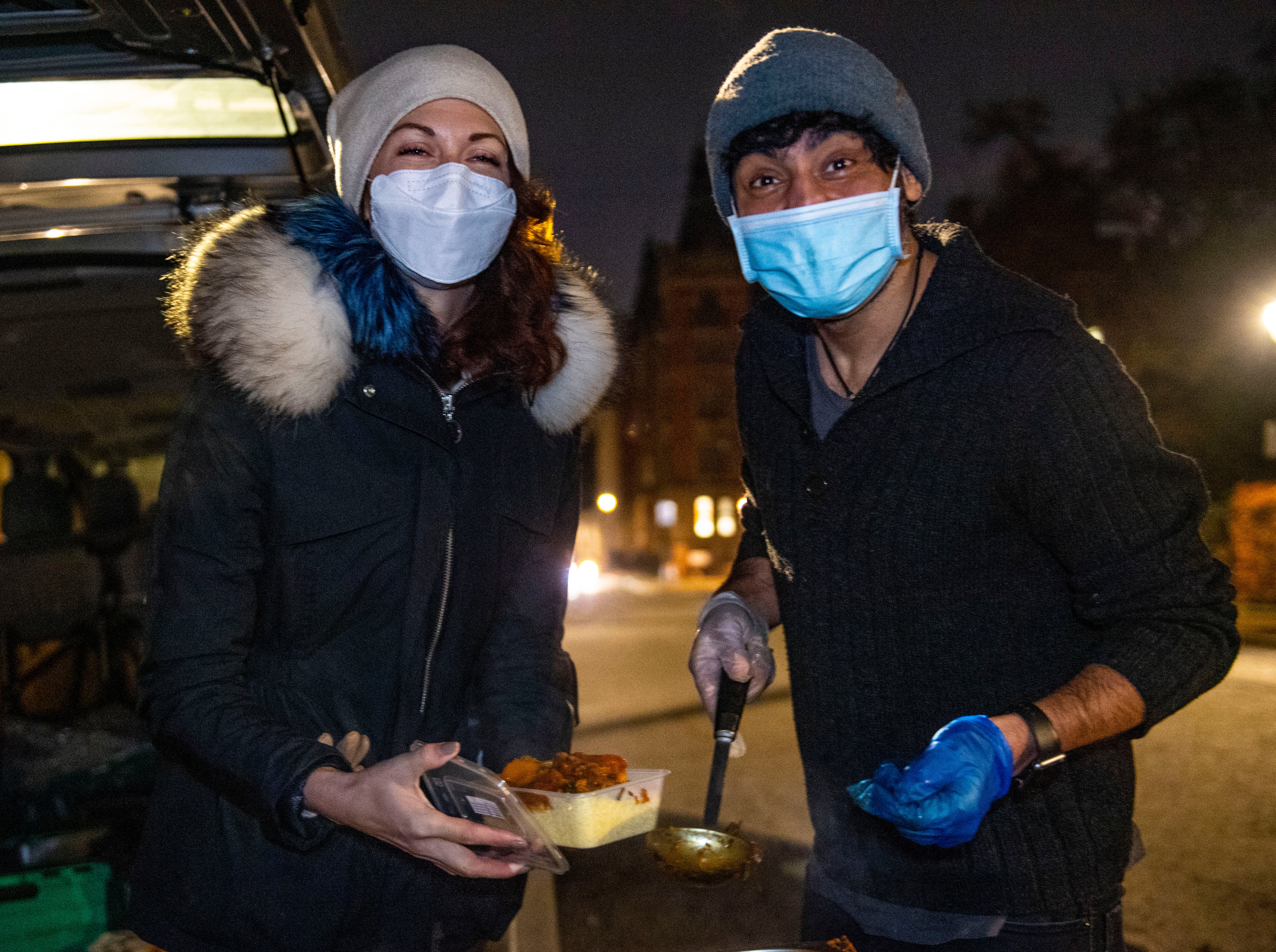 Volunteers from the Hare Krishna movement in Lincoln’s Inn Fields to help feed people in need during the 2020 coronavirus pandemic