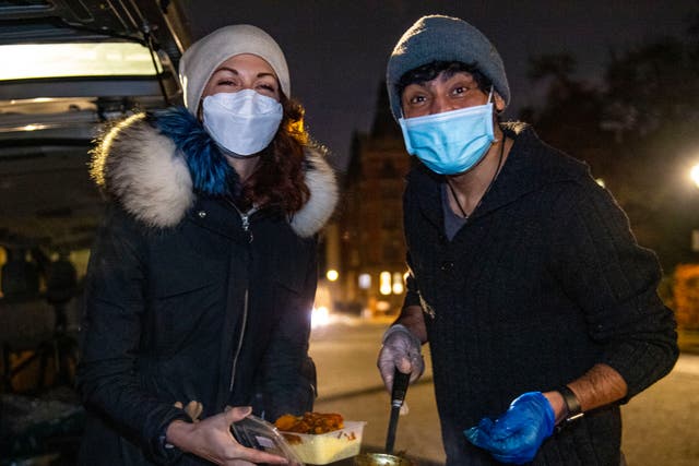 <p>Volunteers from the Hare Krishna movement in Lincoln’s Inn Fields to help feed people in need during the 2020 coronavirus pandemic</p>