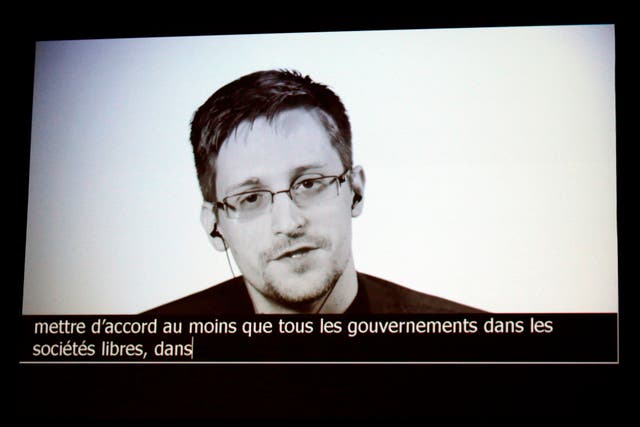Edward Snowden addresses a French masterclass in 2017