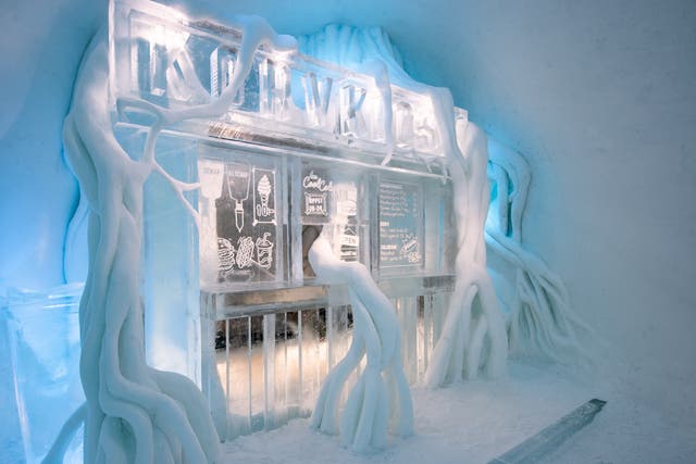 A hot dog stand at the Icehotel