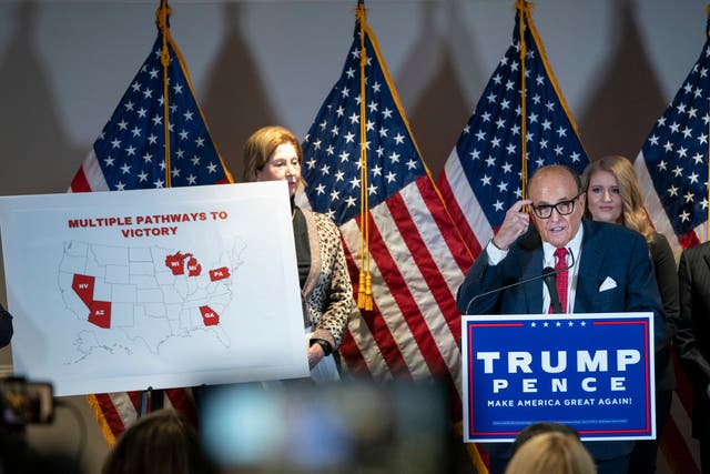 The post-election antics of Rudy Giuliani, pictured here at the Republican National Committee last month, have turned away retiring Michigan Congressman Paul Mitchell.