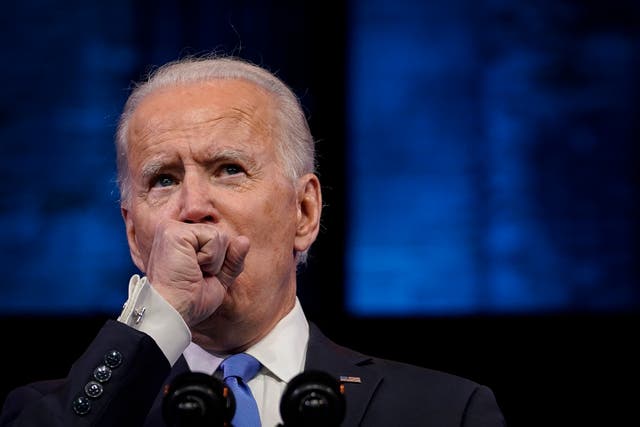 U.S. President-elect Joe Biden speaks about the Electoral College vote certification process at The Queen theater on 14 December in Wilmington, Delaware