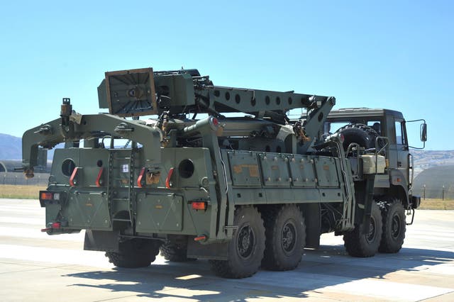 <p>The S-400 air defence system being transported by truck at Murted military airport outside Ankara, Turkey</p>