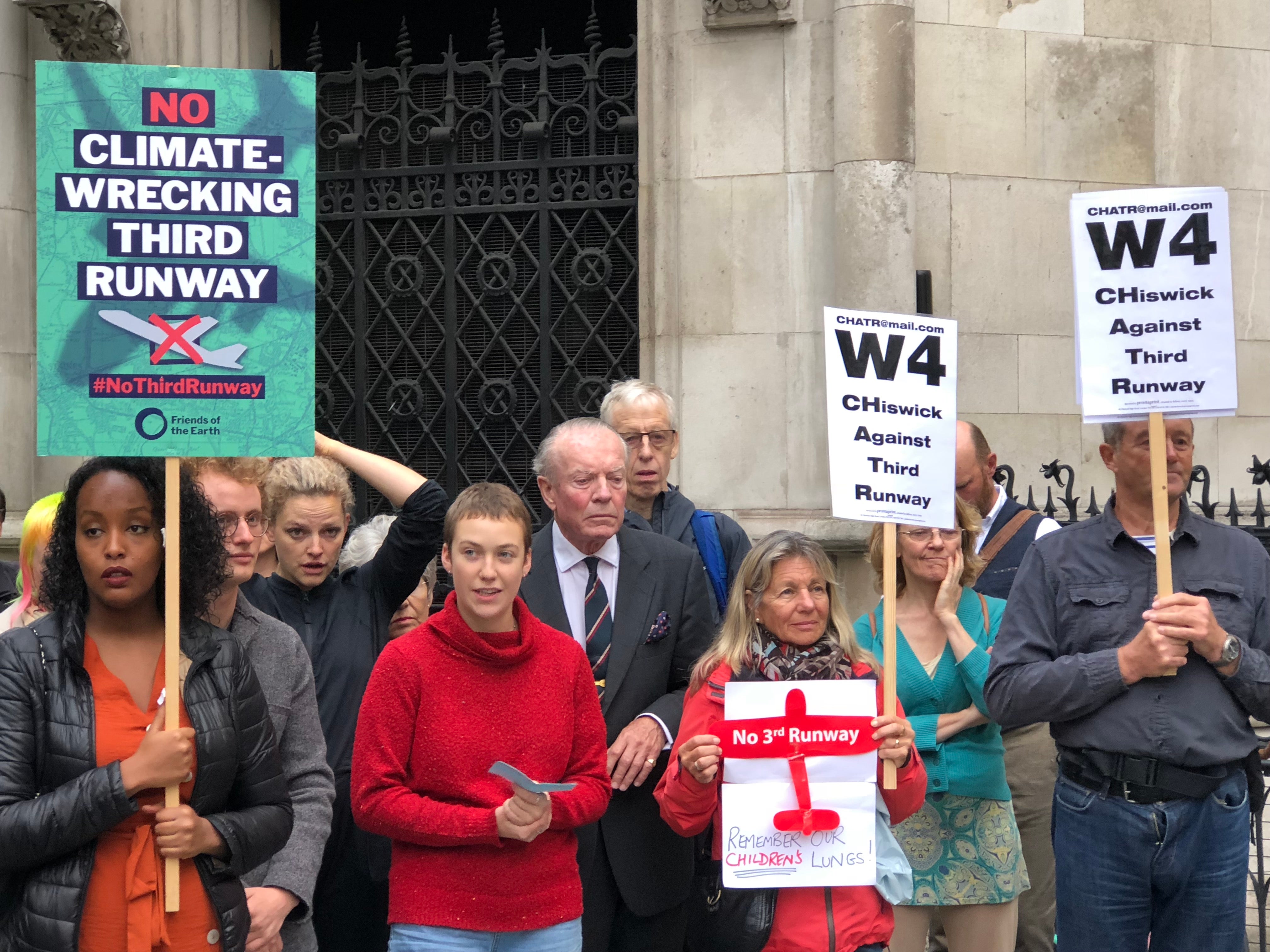 Heathrow expansion protesters outside the High Court