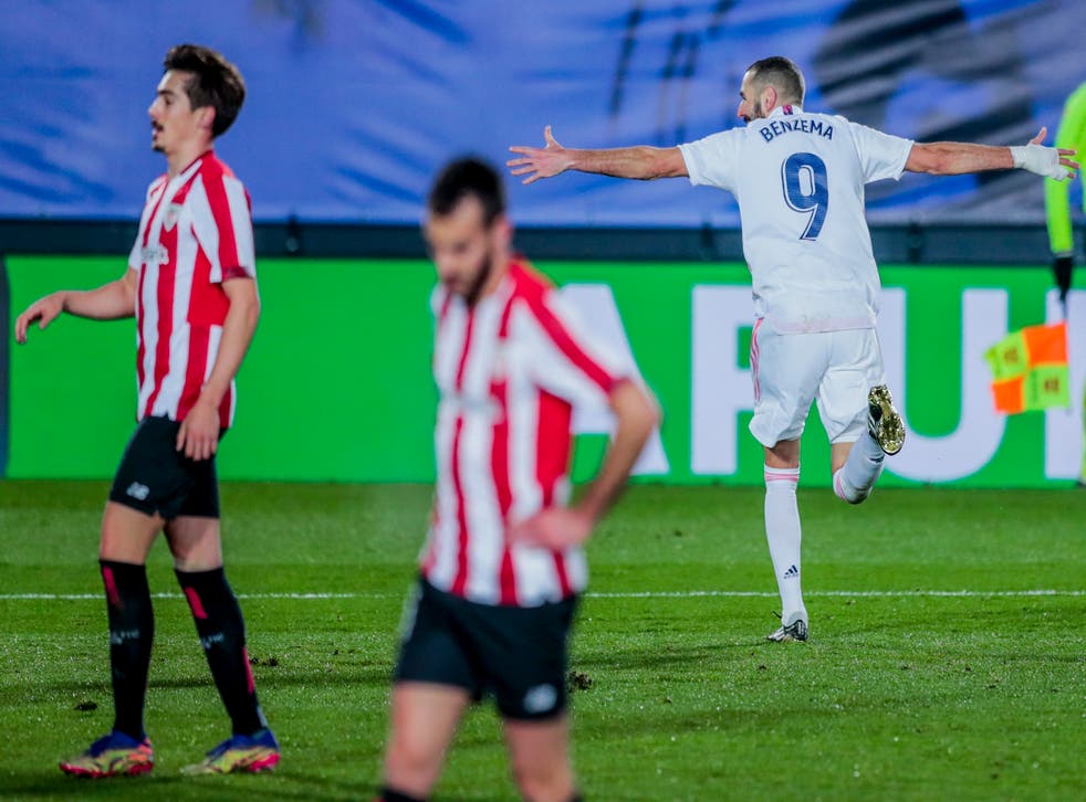 <p>El francés festeja luego de conseguir el tercer tanto ante el Athletic de Bilbao.</p>