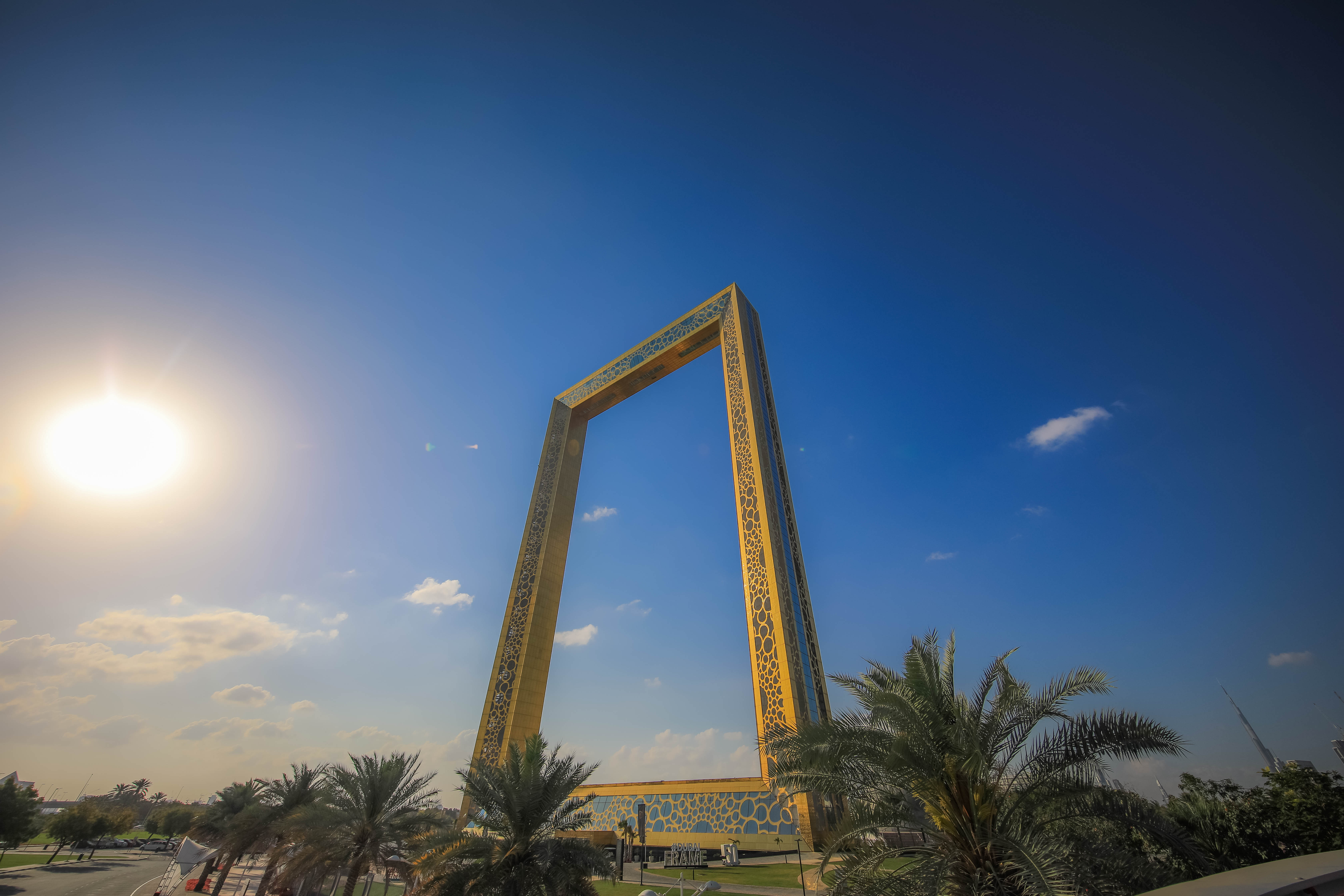 Dubai Frame over the two sides of the emirate