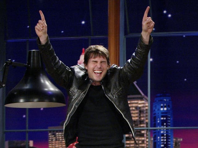 <p>Tom Cruise recreating his infamous ‘sofa jump’ while being interviewed by Jay Leno</p>