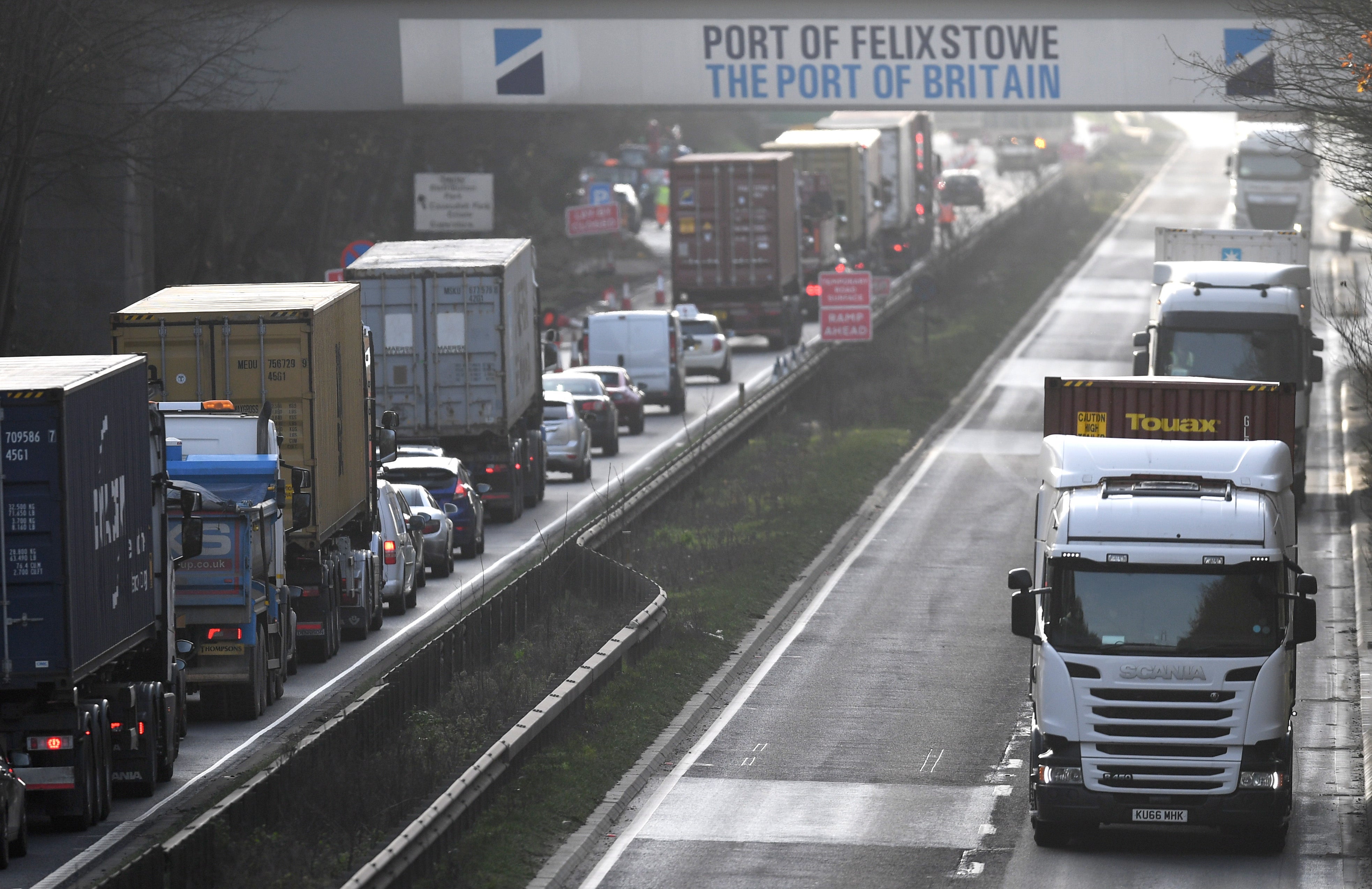 Lorries drive in and out of Port of Felixstowe