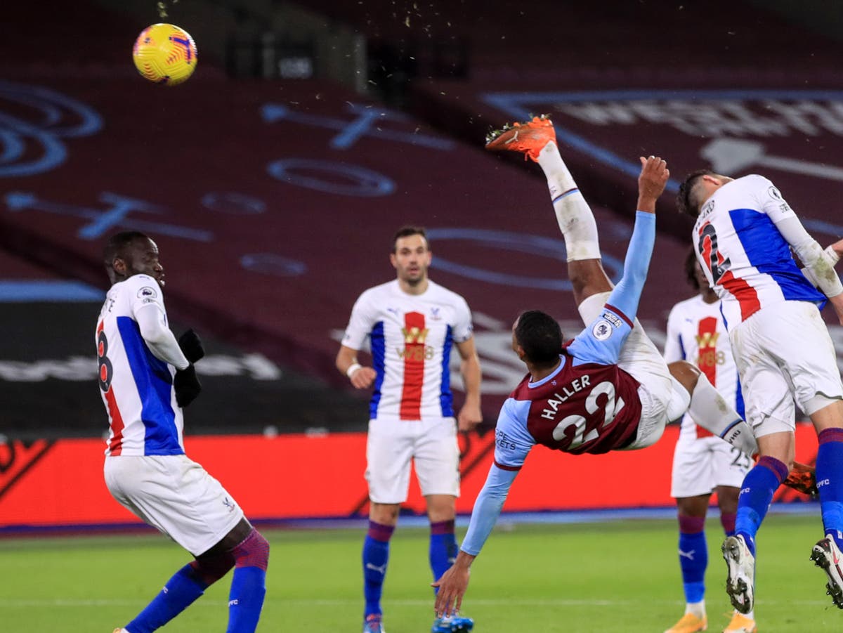 Sebastien Haller’s stunning overhead kick earns West Ham draw against 10-man Crystal Palace