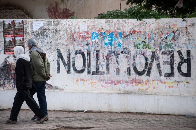 <p>A revolution turned upside down. Graffiti in Sidi Bouzid, central Tunisia</p>