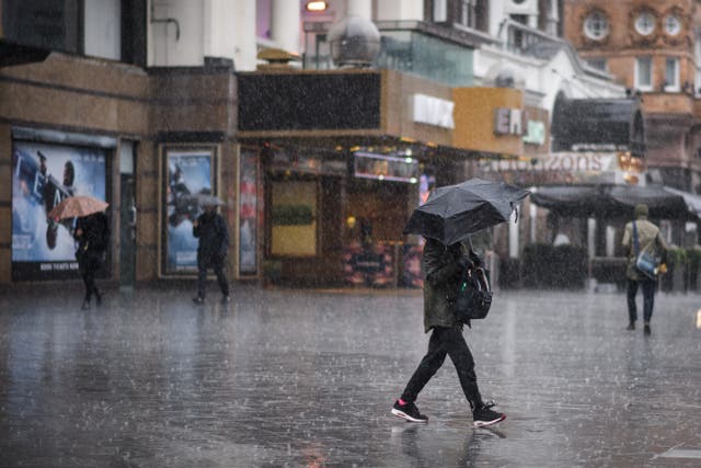 The flood warning follows recent heavy rain aross much of the UK, including this downpour in London on Tuesday 