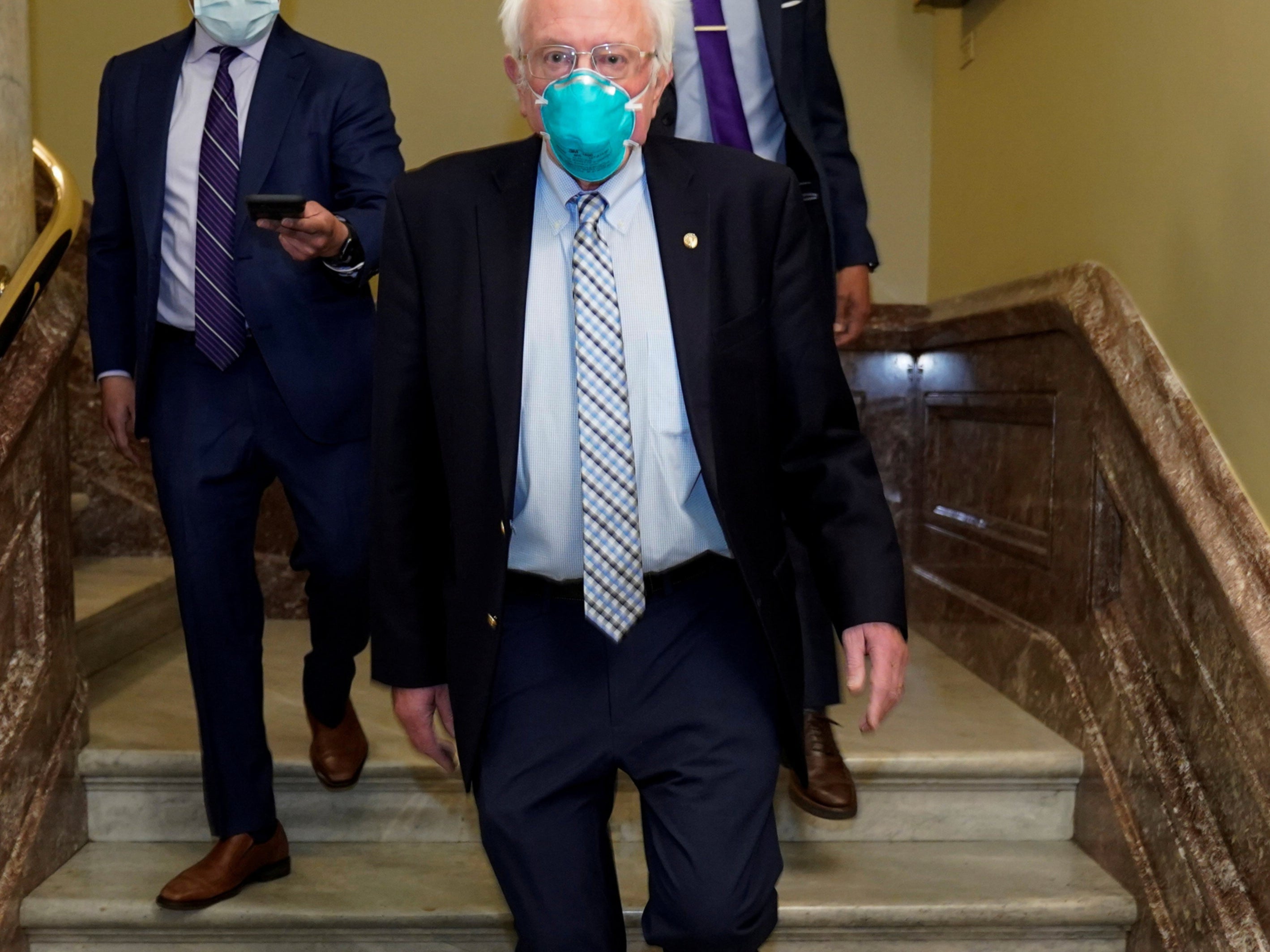<p>Bernie Sanders after voting in the Capitol</p>