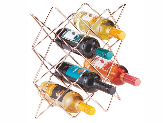 Dveda Metal Wine Rack Geometric Design Wine Bottles Storage Stand 9 Bottles Countertop Free Standing Metal Tabletop Wine Holder Gold 