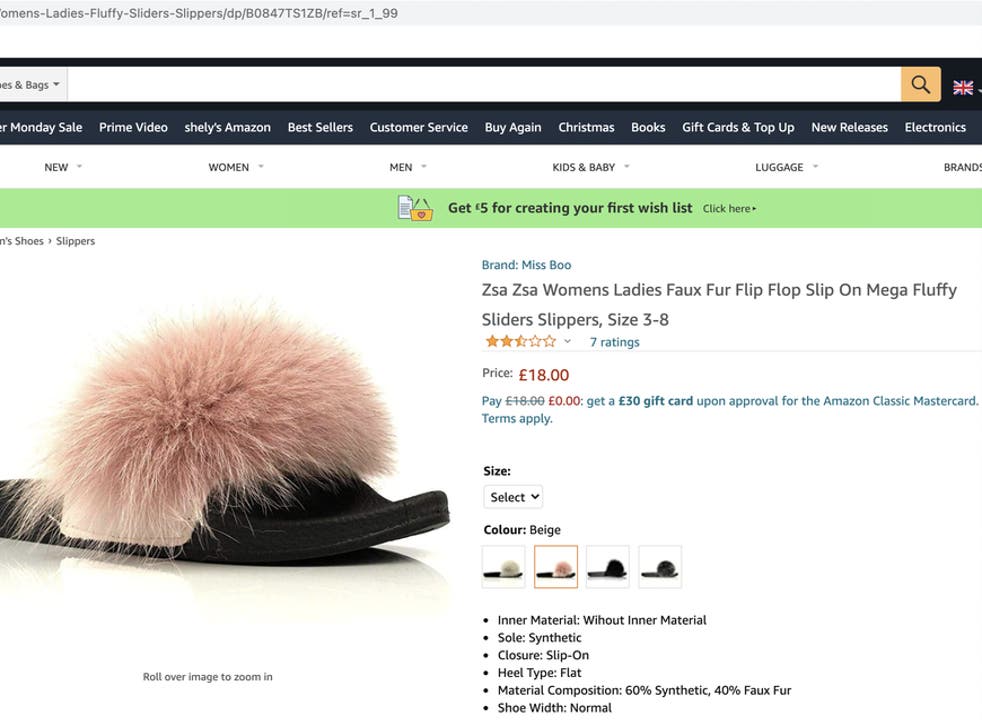 An Amazon advert for real-fur slippers marketed as fake fur