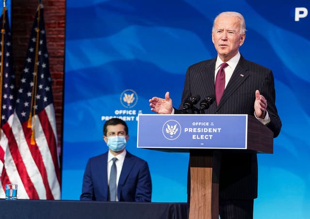 President-elect Joe Biden, right, may have trouble getting some of his Cabinet secretaries confirmed, such as Pete Buttigieg, left, his pick to lead the Transportation Department.