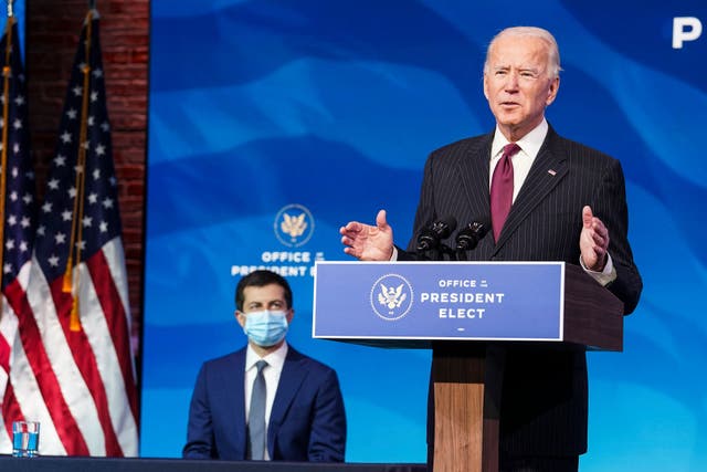 President-elect Joe Biden, right, may have trouble getting some of his Cabinet secretaries confirmed, such as Pete Buttigieg, left, his pick to lead the Transportation Department.
