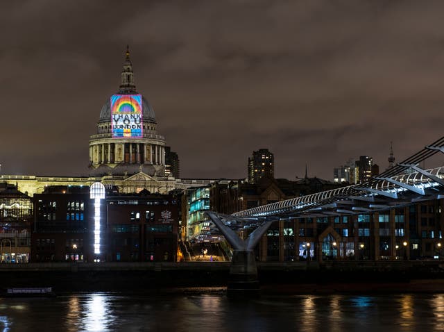 The illustration, created by pop artist Peter Blake, is projected on the dome of St Paul's