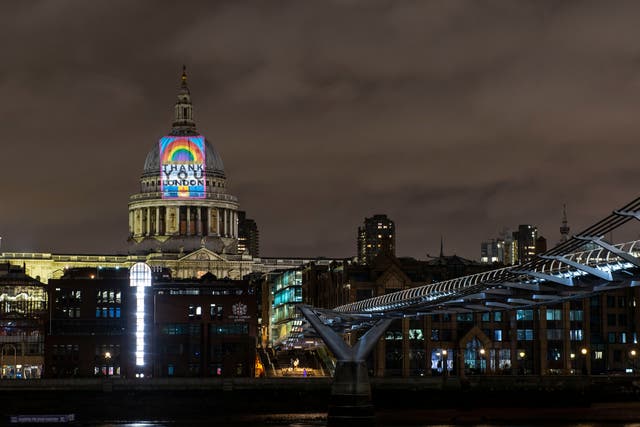The illustration, created by pop artist Peter Blake, is projected on the dome of St Paul's