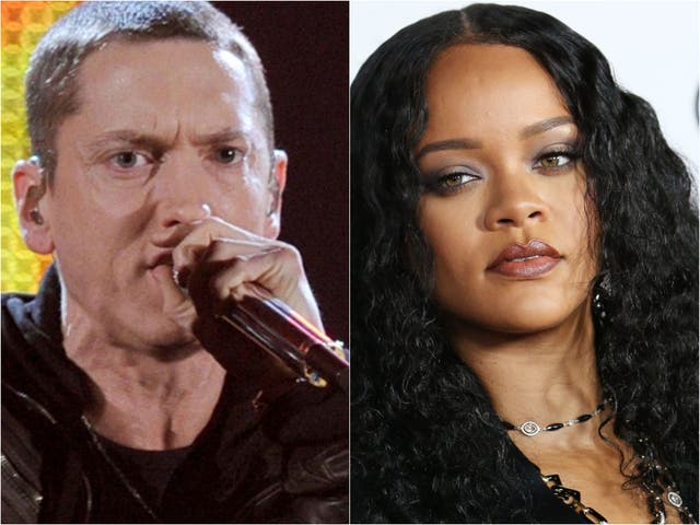 <p>Eminem y Rihanna en pantalla.</p>