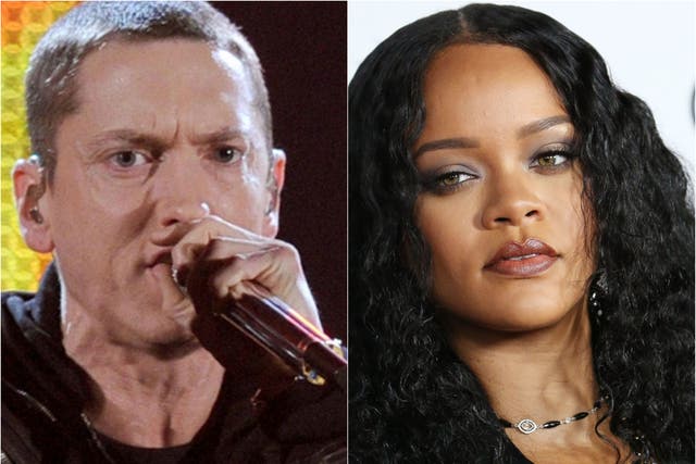 <p>Eminem y Rihanna en pantalla.</p>