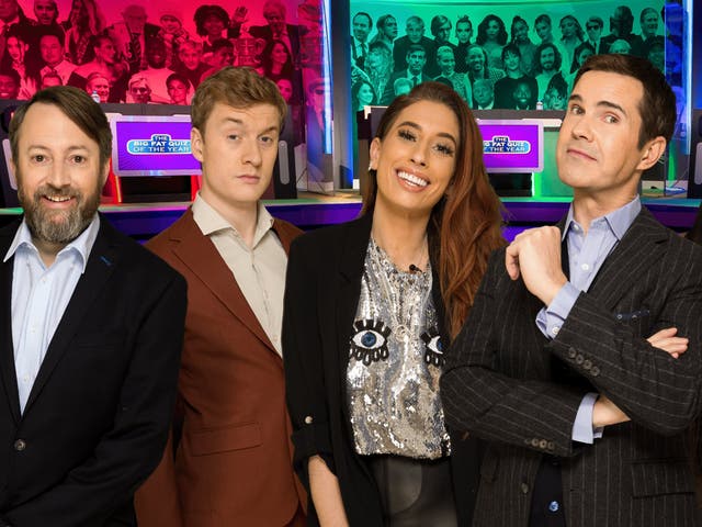 David Mitchell, James Acaster, Stacey Solomon and Jimmy Carr in The Big Fat Quiz of the Year