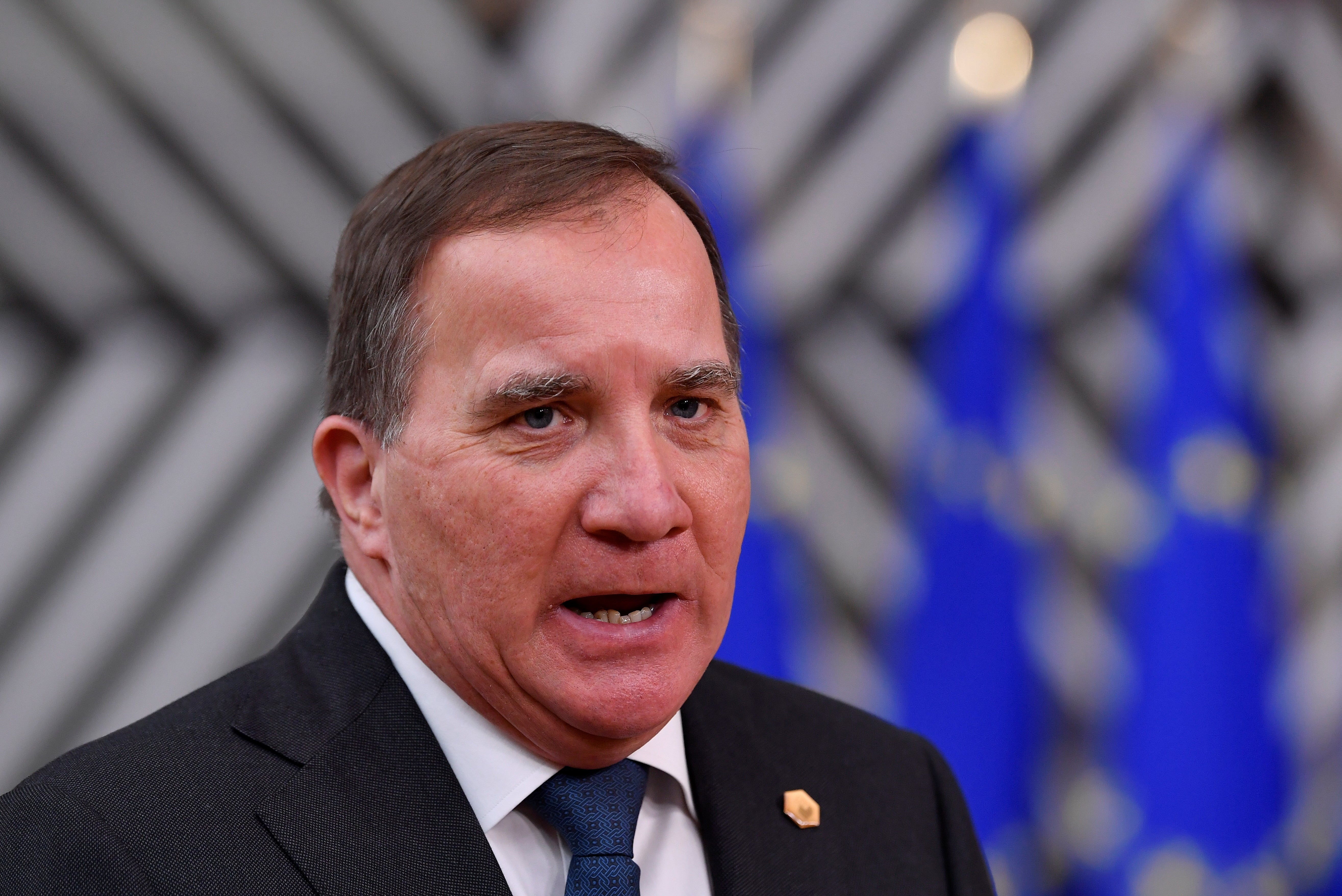 Sweden’s Prime Minister Stefan Lofven speaks as he arrives to attend a face-to-face EU summit amid the coronavirus disease (COVID-19) lockdown in Brussels, Belgium on 10 December 2020.