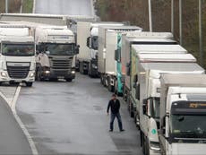 Lorries queue for 20 miles amid warnings of no-deal stockpiling 