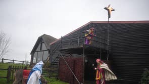 Actors from the Wintershall Estate perform an adaptation of their traditional Nativity play on December 18, 2020 in Guildford, England. The Wintershall Estate have adapted their traditional Nativity play to accommodate the Coronavirus pandemic restrictions and this year it takes the form of a walk through the estate set in the Surrey Hills. Walkers will enjoy beautifully staged mini-tableaus from the Nativity story, performed by a cast of volunteers with a full complement of sheep, cows and horses