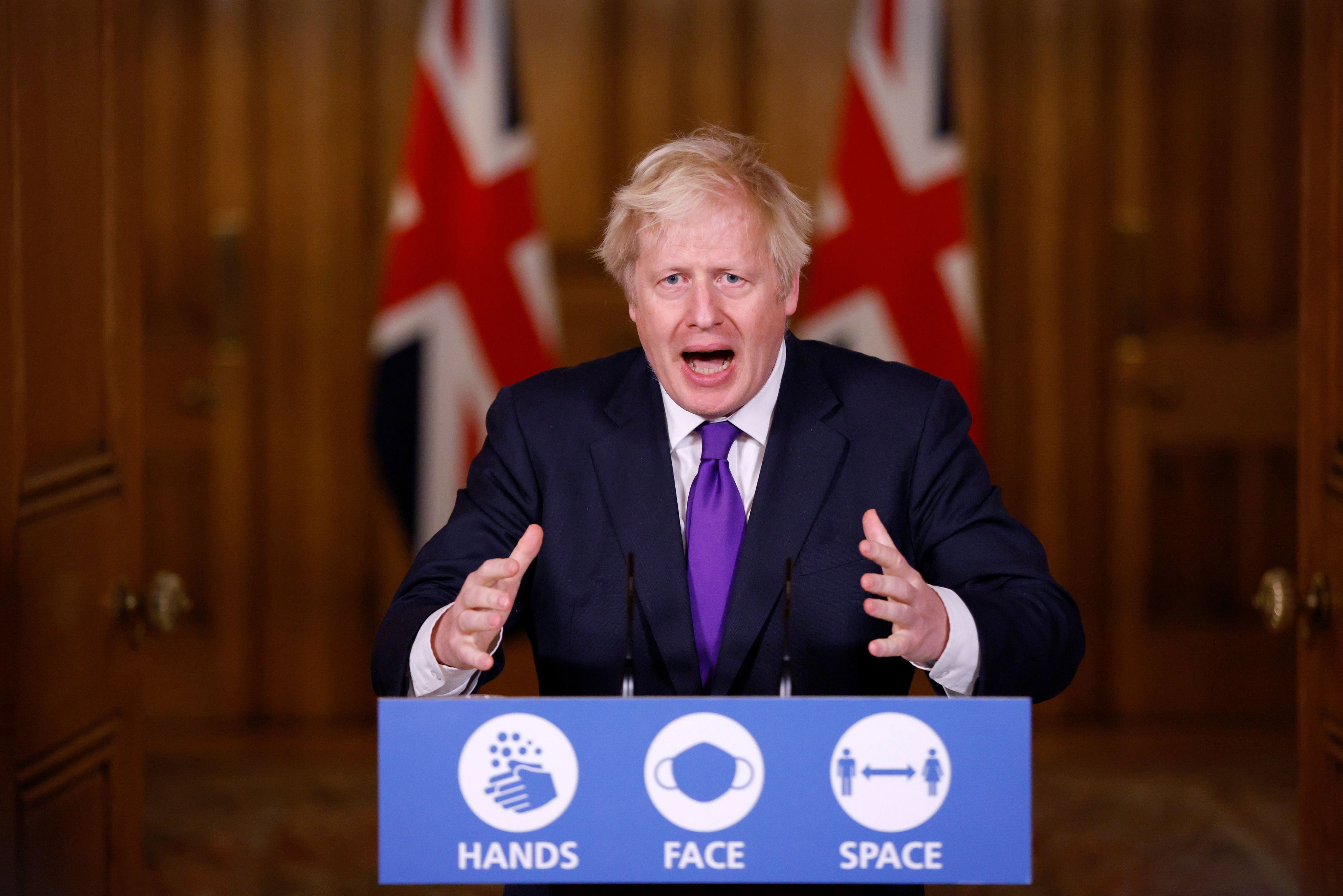 The prime minister speaking at a news conference in Downing Street yesterday