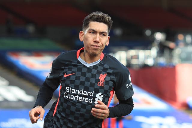 Roberto Firmino celebrates scoring his second in Liverpool’s 7-0 demolition of Crystal Palace