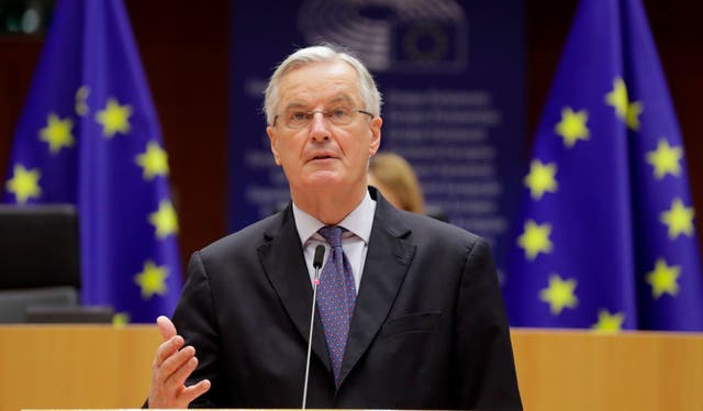 <p>EU chief negotiator Michel Barnier speaks at a plenary session of the European Parliament in Brussels on 18 December, 2020</p>