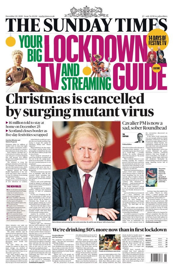 Tier 4 How Uk Newspapers Are Reacting To Boris Johnson Cancelling Christmas The Independent