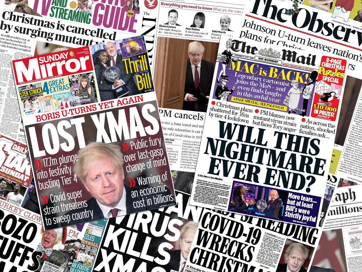 Tier 4 How Uk Newspapers Are Reacting To Boris Johnson Cancelling Christmas The Independent