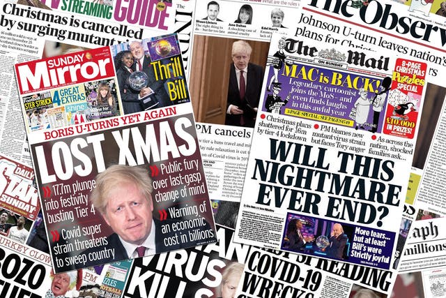 <p>Our front page as Boris Johnson announced Christmas was ‘cancelled’ for millions&nbsp;</p>