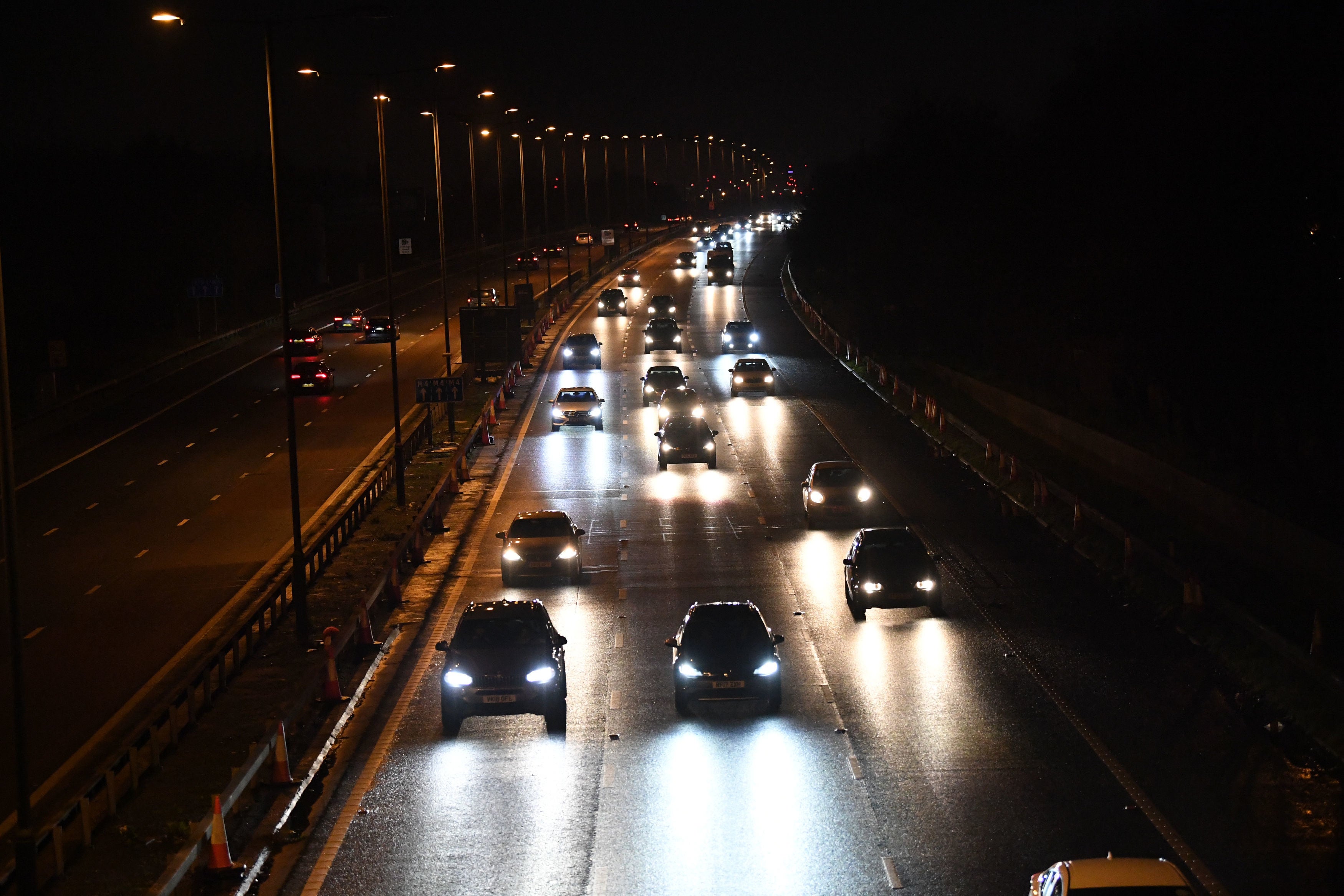 Cars on the M4 leaving London, following the announcement by Boris Johnson