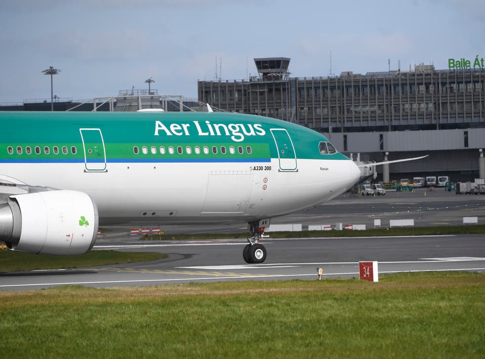 <p>An AerLingus aircraft arrives at Dublin Airport</p>