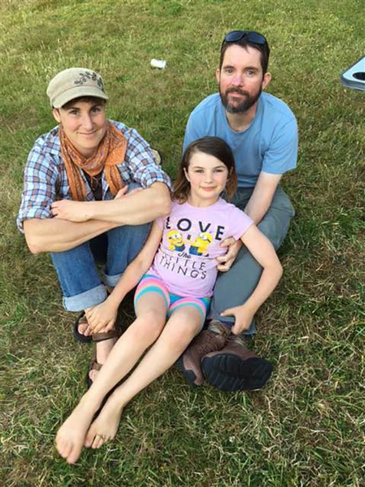 Xep Campbell (left) with her husband, Rob, and daughter, Kestrel