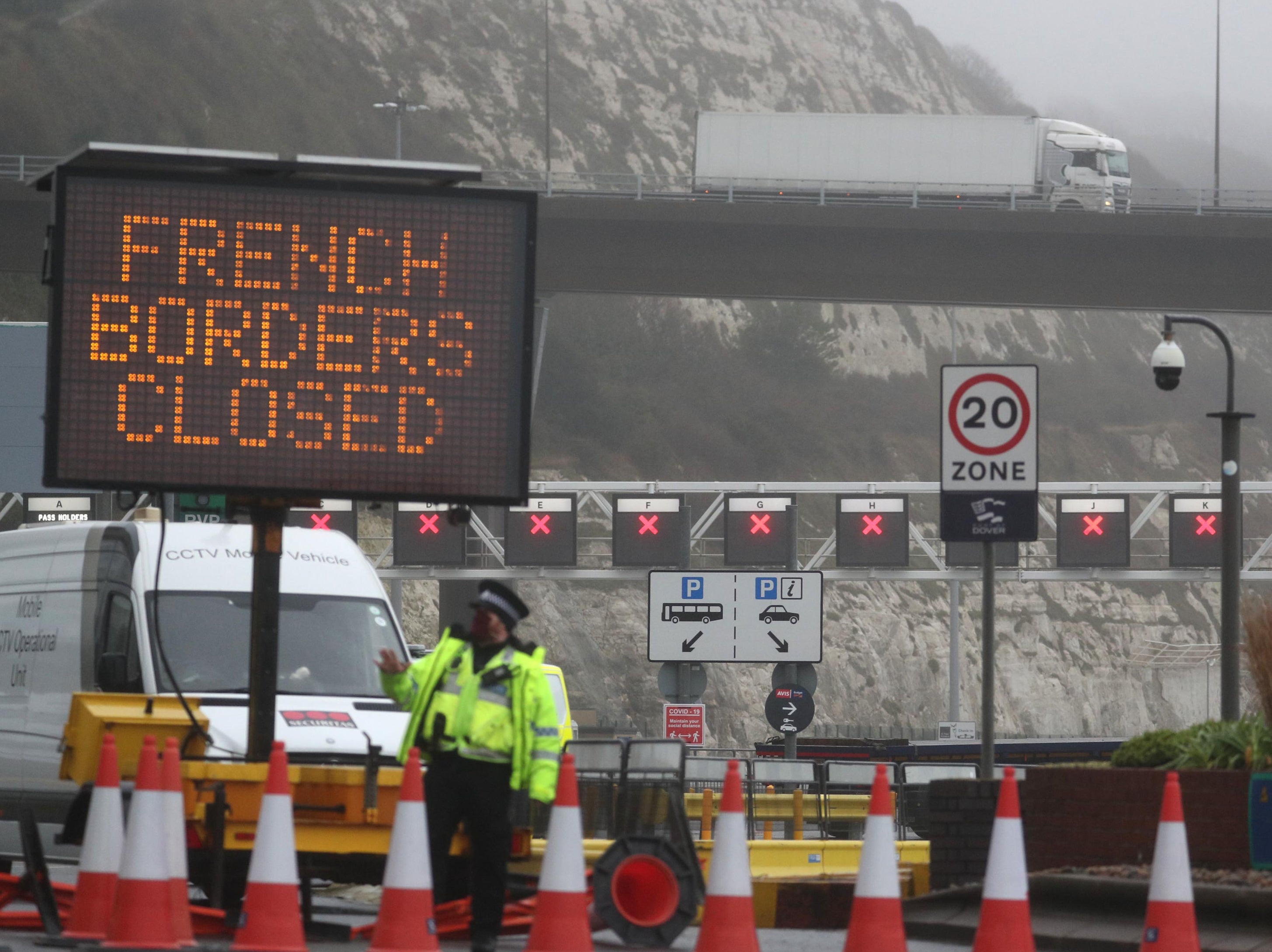 Sign of the times: traffic to France halted at Dover