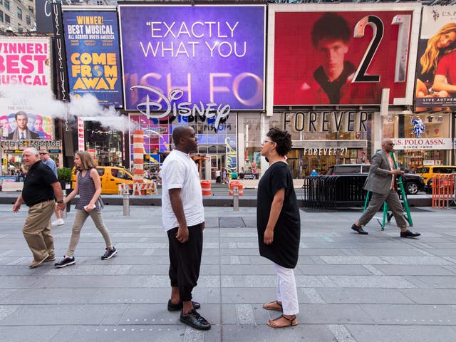 <p>A listening walk in Times Square</p>