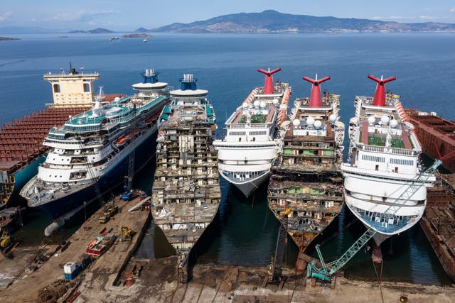 <p>Luxury cruise ships being scrapped in Izmir, Turkey. With the pandemic pushing the multi-billion-dollar cruise industry into crisis, some operators have been forced to cut losses and retire ships earlier than planned</p>