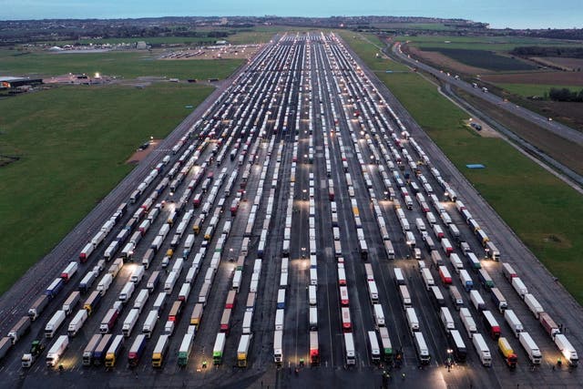 Thousands of trucks were parked at Manston airfield waiting to cross to France
