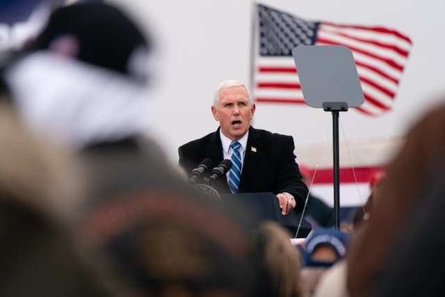 <p>Vice President Mike Pence speaks during a Defend The Majority campaign event on December 11, 2020.</p>