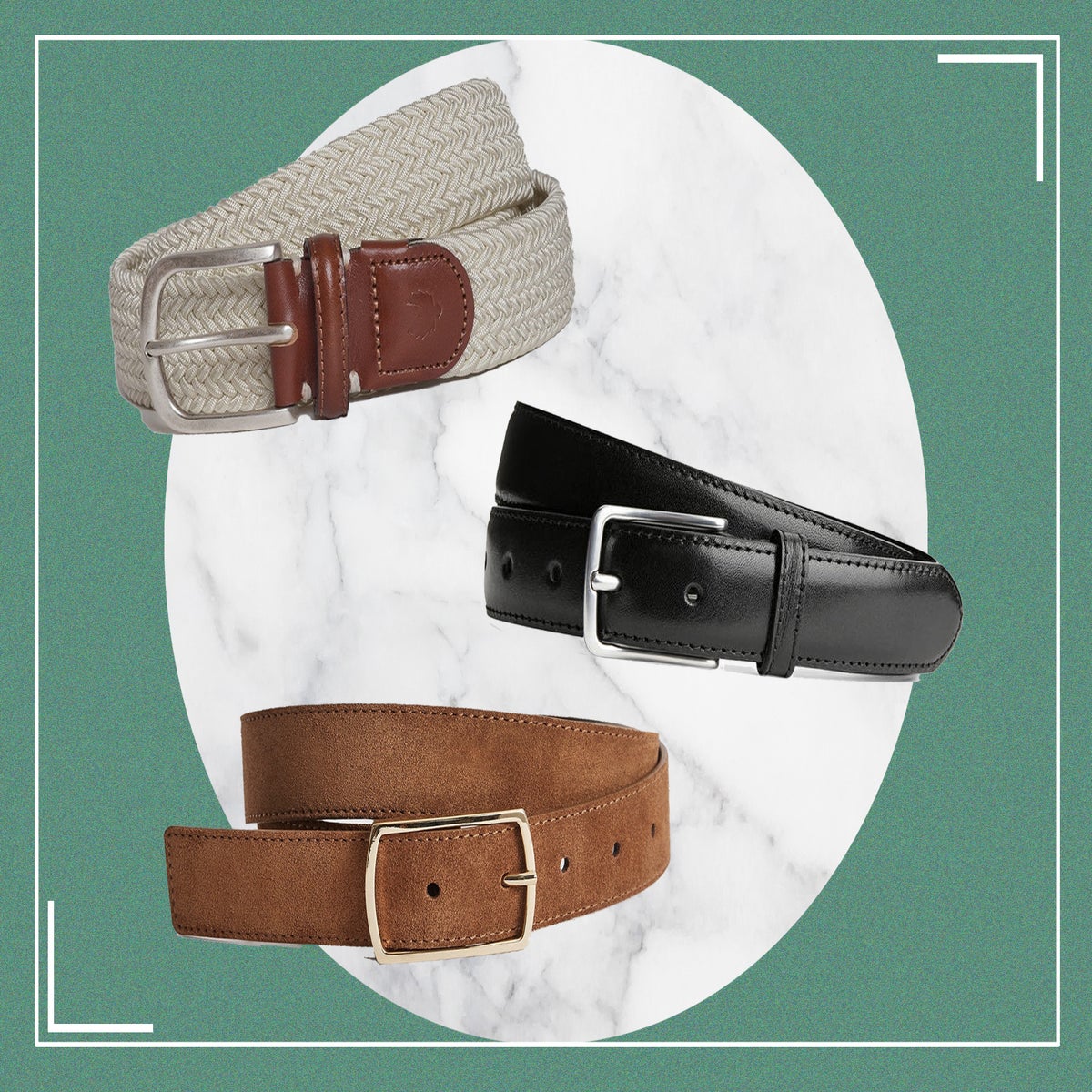 Woven Leather Belt, Tan, Men's Belts