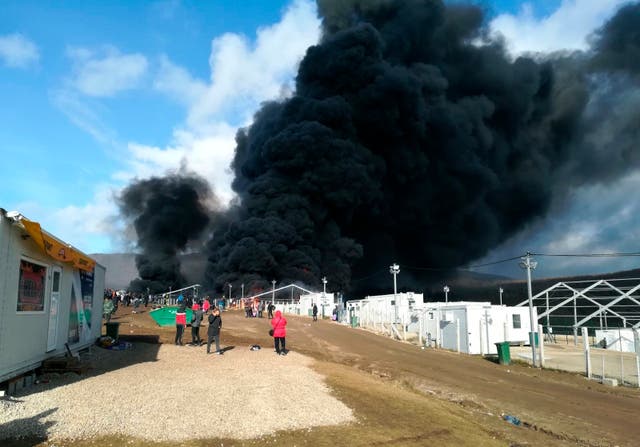 Bosnia Migrants Camp Fire