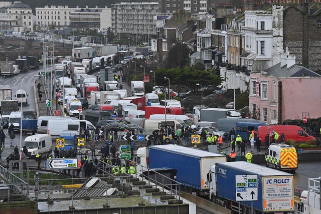 Drivers and their vehicles queue trying to enter the port of Dover