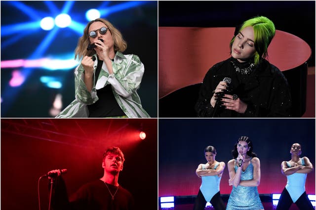 <p>Clockwise from top left: Róisín Murphy, Billie Eilish, Fontaines DC and Dua Lipa</p>