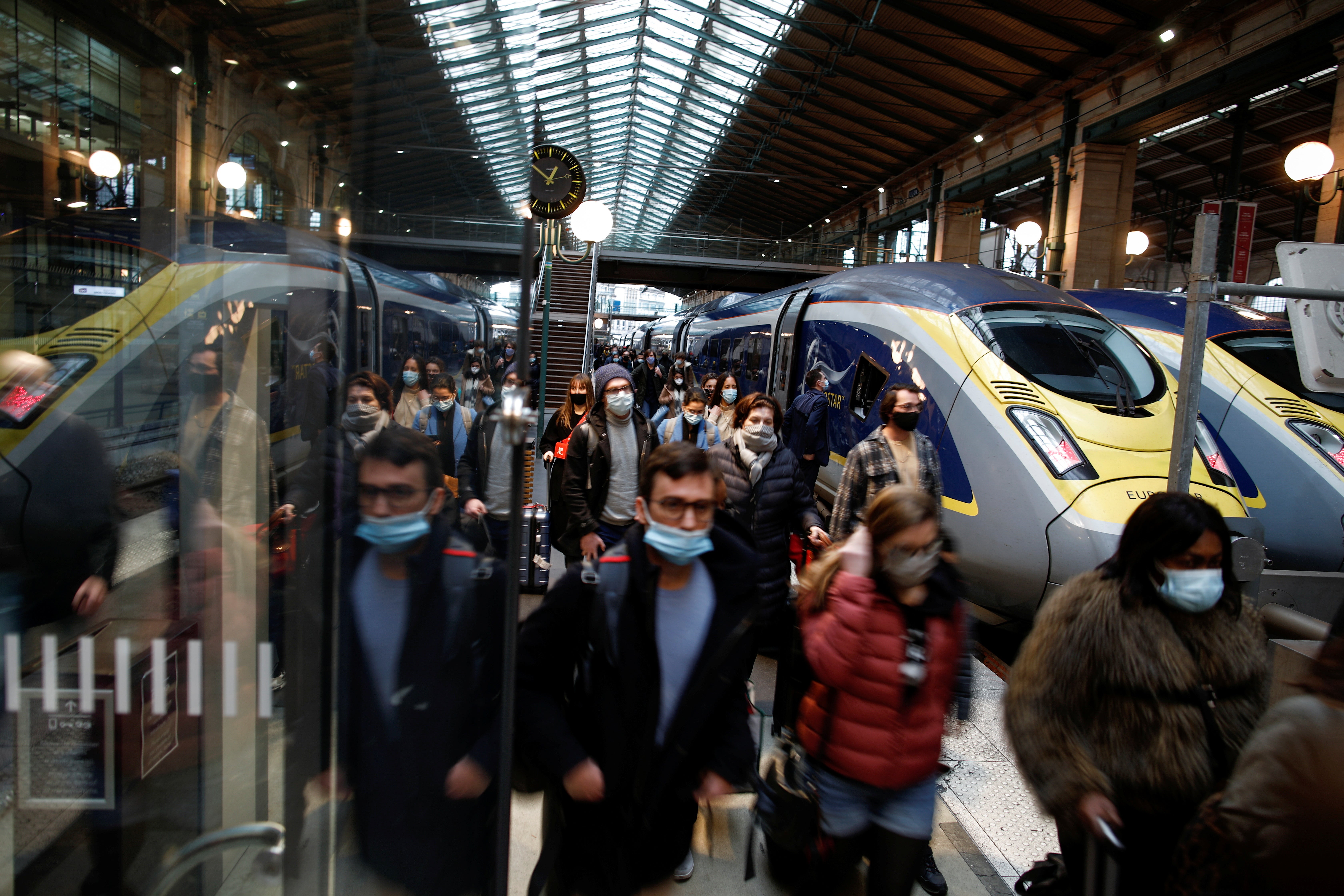 Passengers arrive at the Eurostar terminal at Gare du Nord train station on Wednesday